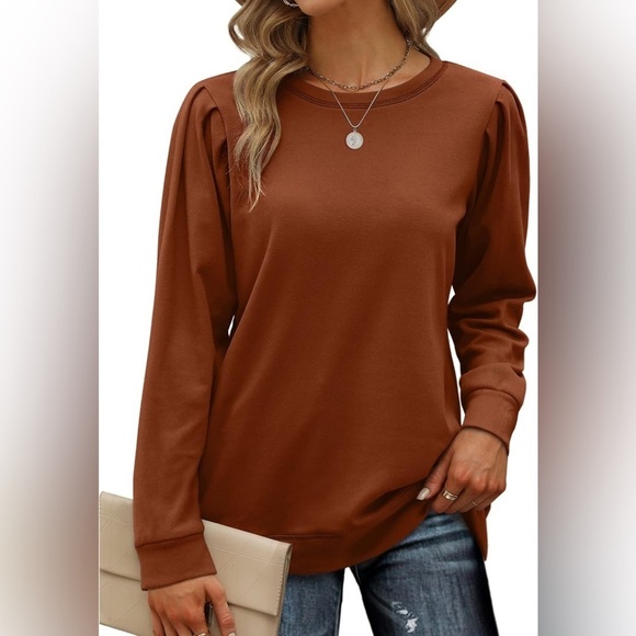 Geifa Women’s Puff Sleeve Crewneck Lightweight Sweatshirt Burnt Orange Size M - Picture 5 of 7